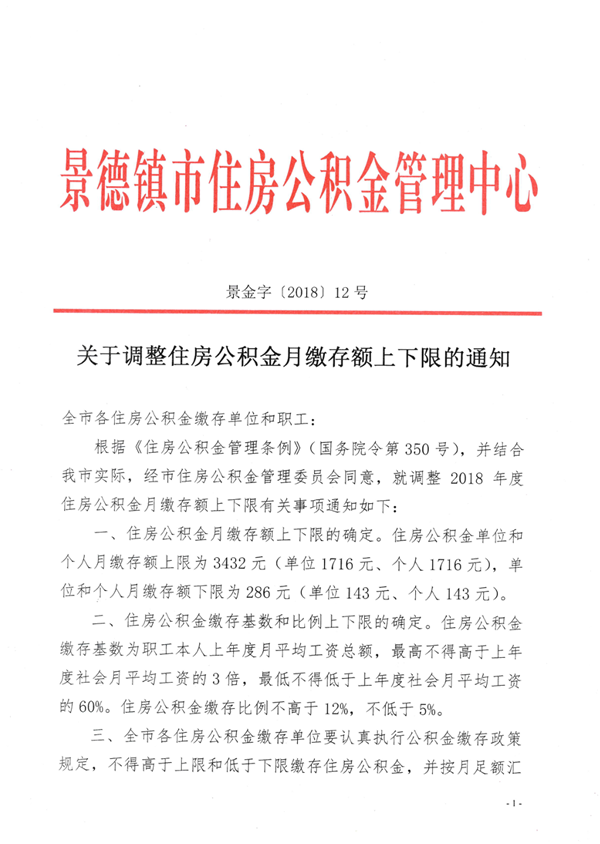 关于调整住房公积金月缴存额上下限的通知