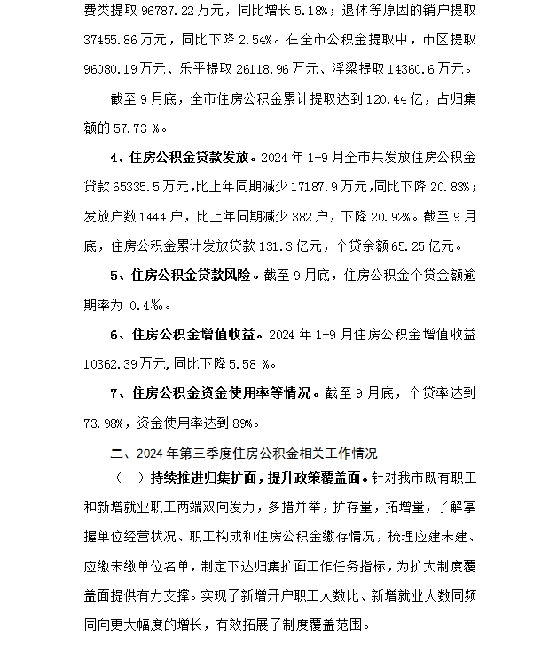 景德镇住房公积金简报（2024年第三期）